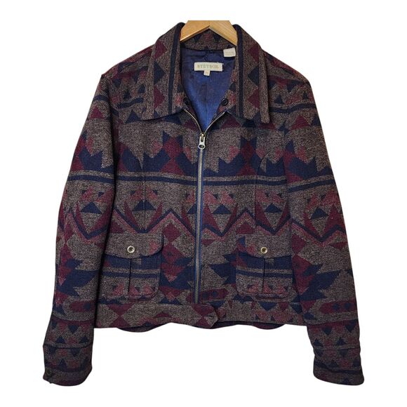 Stetson Aztec Jacket Womens XL Wool Blend Full Zip Southwestern Country Western - Picture 1 of 12